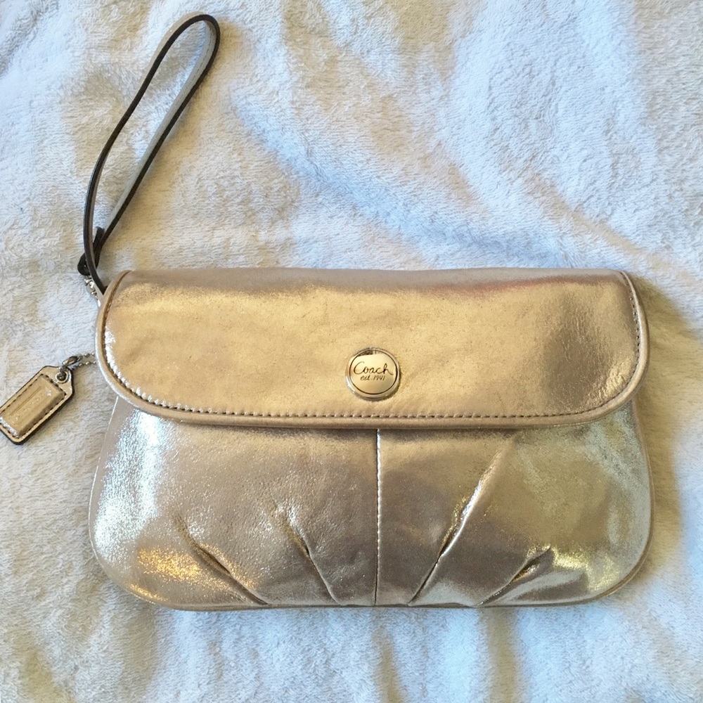 Coach wristlet clutch, champagne / shimmery nude